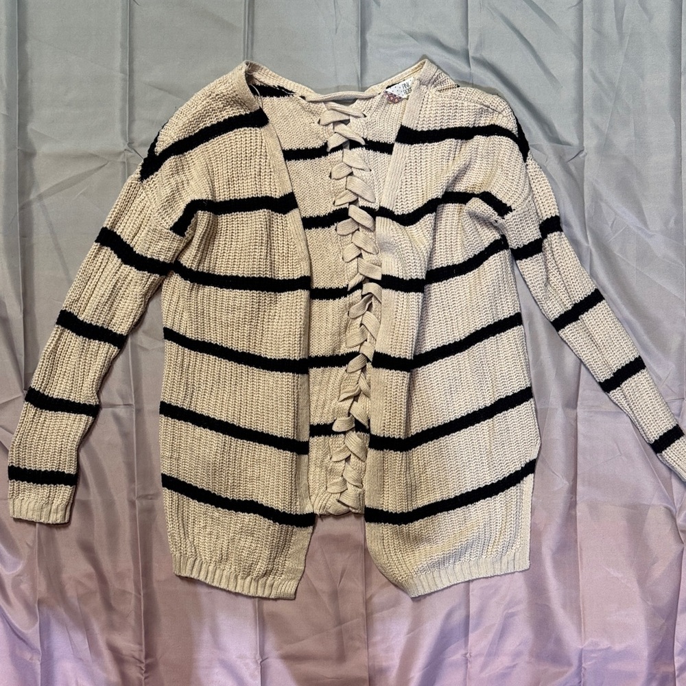 Pink Rose Beige and Black Striped Cardigan
